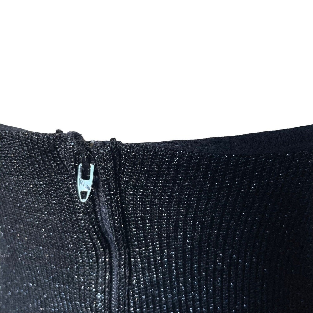 Vintage 80s UNBRANDED Black Halter Dress Long Metallic Knit Shimmering Dinner - Picture 4 of 5